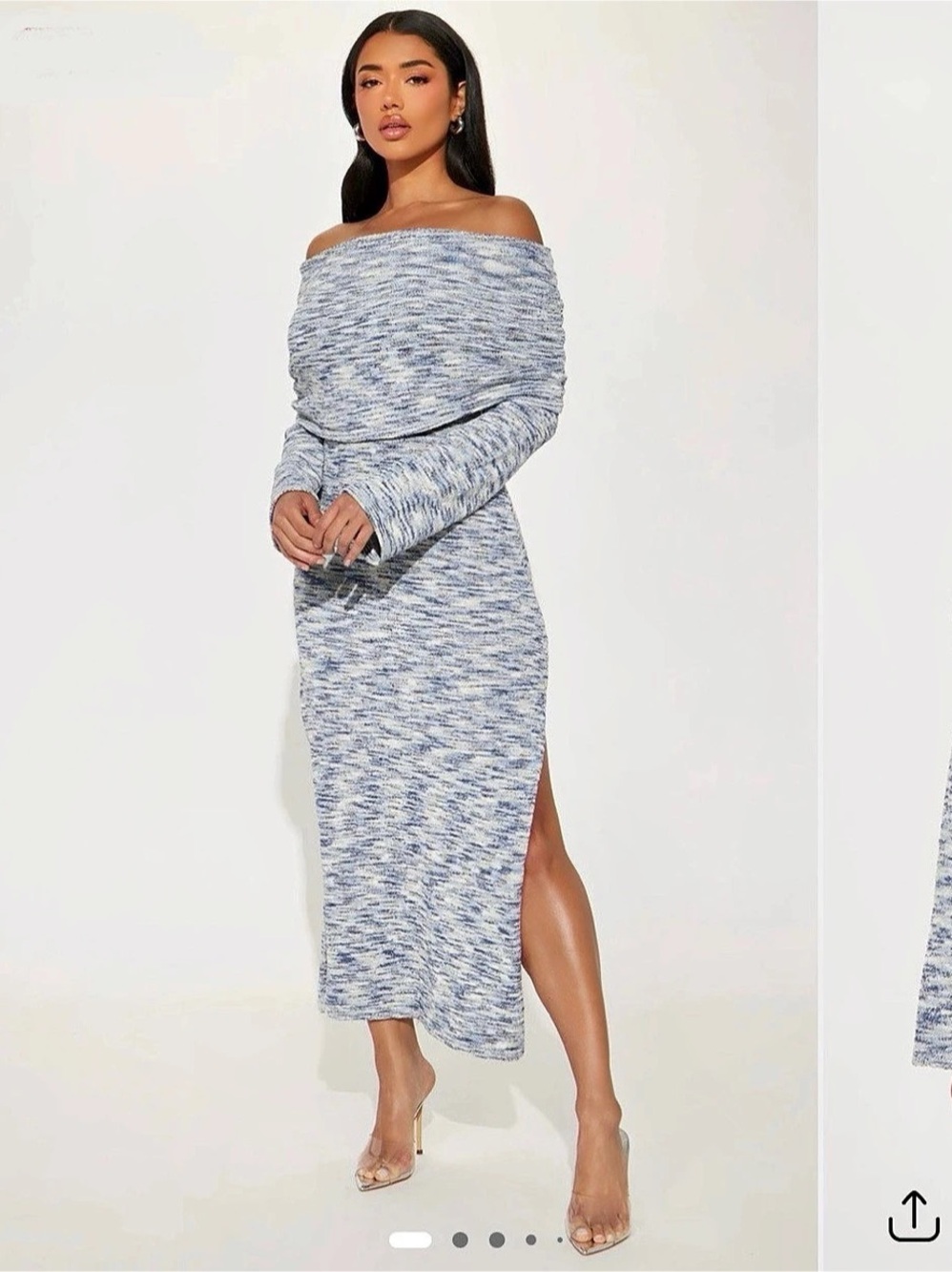 Off-Shoulder Maxi Dress in Blue & White Like New